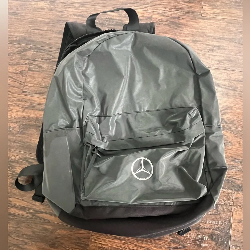 Mercedes Benz Printed Logo Highly Reflective Commuter-Style Backpack Gray Black